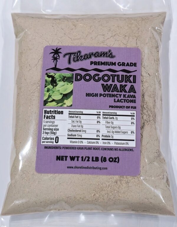 Tikaram's Kava Root Powder, Premium Grade Fiji Dogotuki Waka, Nobel Strain, High Potency Lactone, 1/2 Pound (8oz)